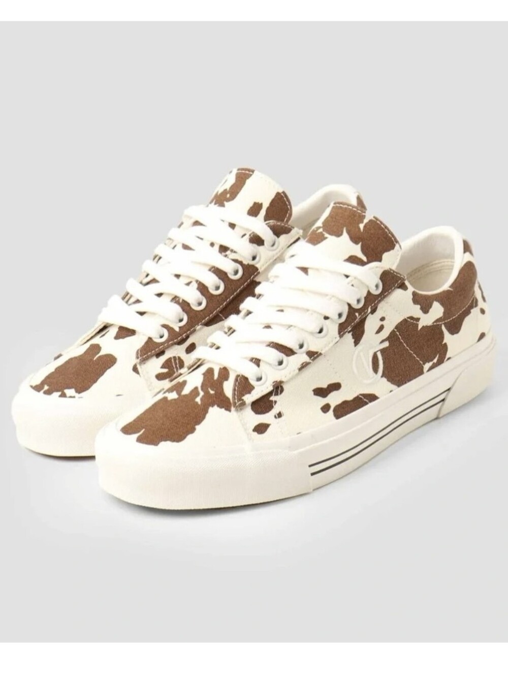 Vans Shoes Lace Up Sneakers Canvas Cow Print Brown & White EUC
